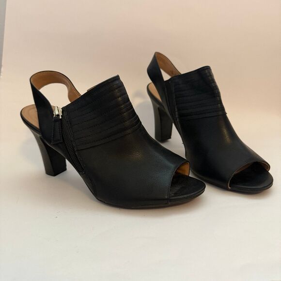 Abella Celia True Comfort Open Toe Sandals Black Block Heel Women's 8.5M - Picture 1 of 9